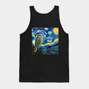 Starry Owl Night Tee: Van Gogh-Inspired Owl Tank Top